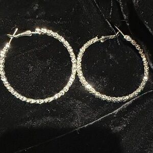 ❤️3 for!❤️ Large Sparkling Elegant Silver Hoop Earrings
